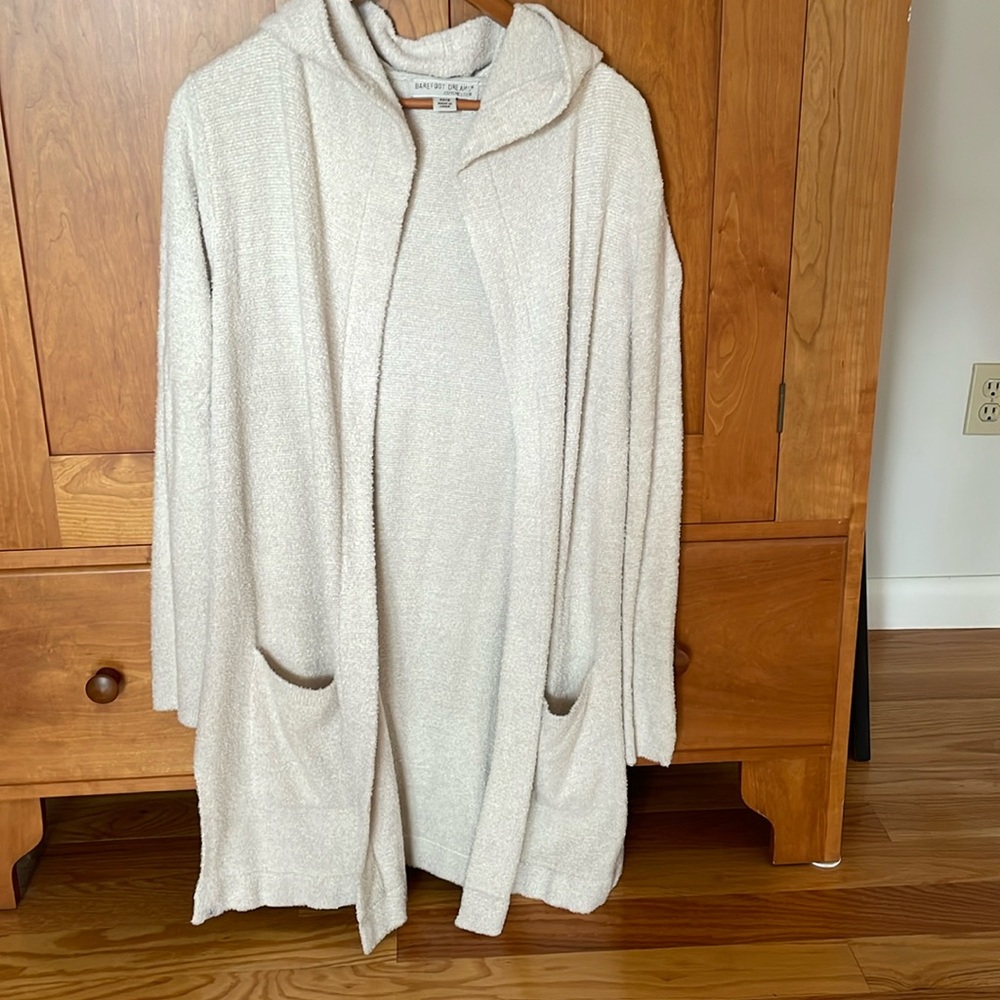 Barefoot Dreams Cozychic Lite Coastal Hooded Cardigan size x-small/small. Pearl